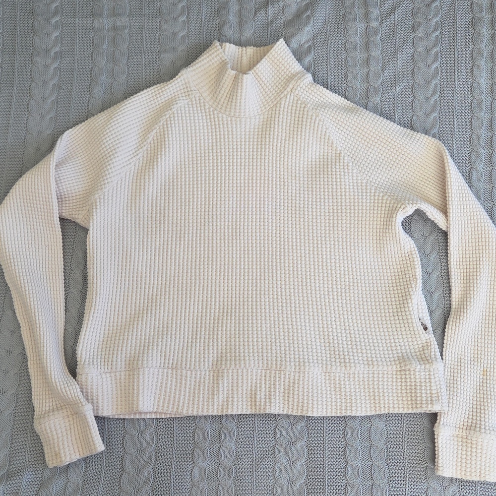 The North Face Mock Neck Chabot Thermal Waffle Knit LS Shirt Women's Small White - Picture 2 of 8